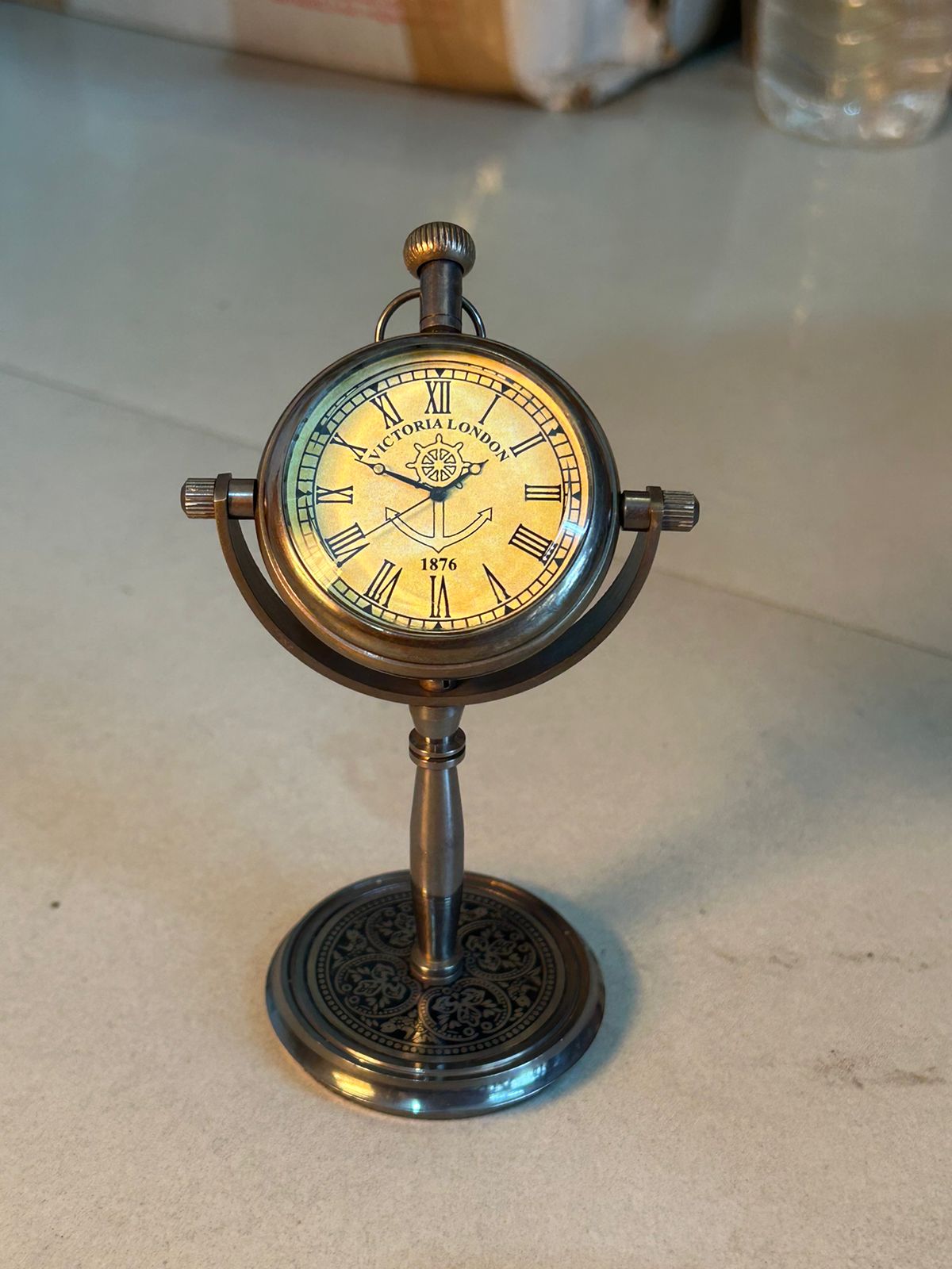 Antique Victoria London Table Clock for Office & Home Decor