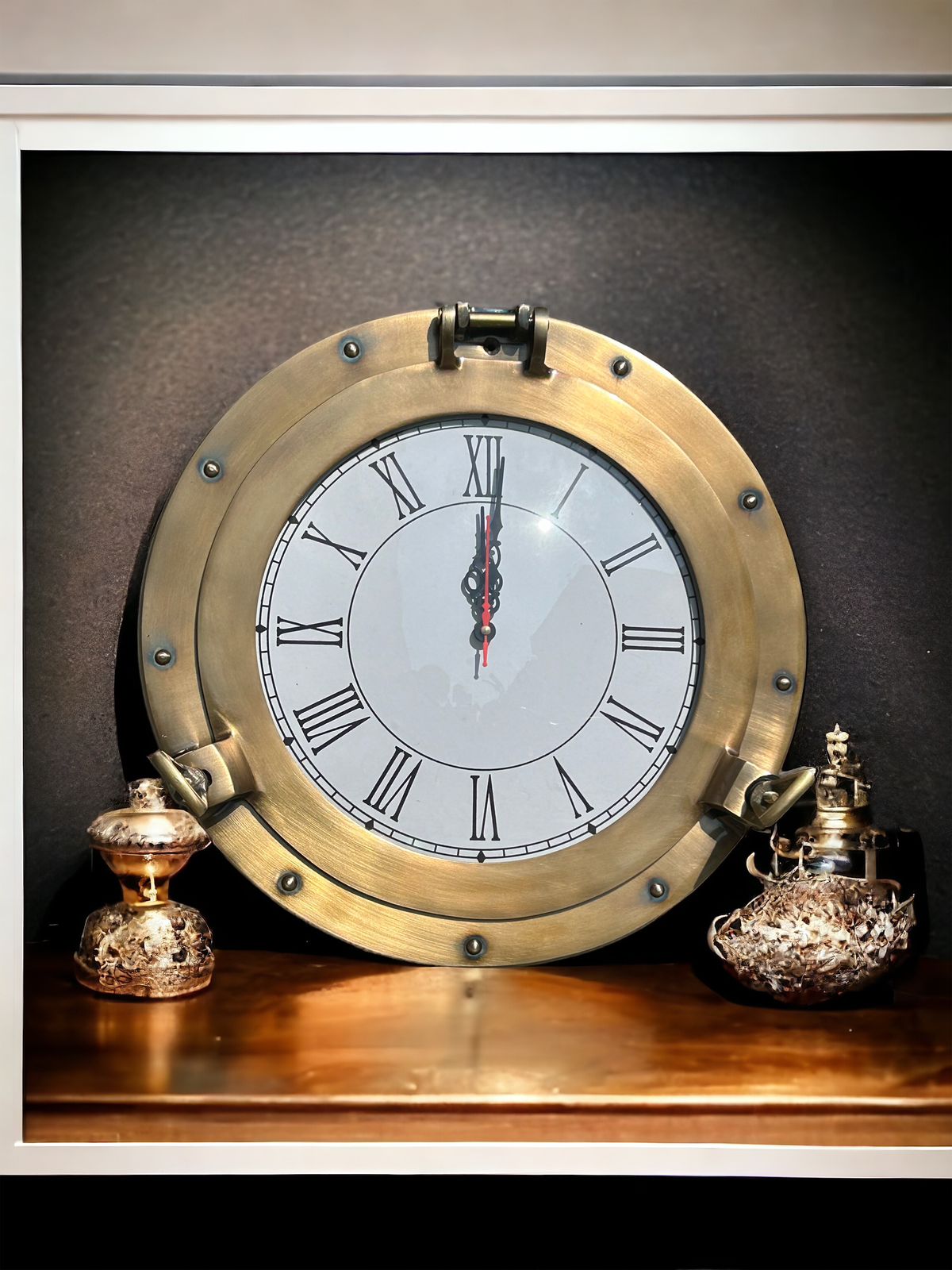 Antique Porthole Brass Golden Ship Window Clock for Home & Office decor