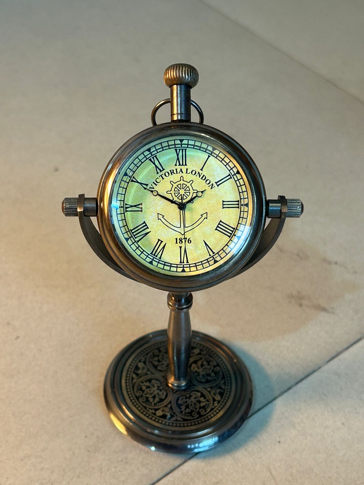 Antique Victoria London Table Clock for Office & Home Decor